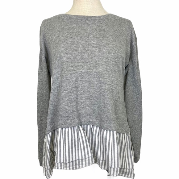 Ellison Tops - ELLISON Gray Sweatshirt w Gray Oxford Stripe Skirt